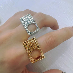 Square Electroplated Open Ring for Women in Copper with 18K Real Gold Water Plating and 0.03µm Thickness