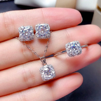 fashion square copper inlay artificial diamond rings earrings necklace