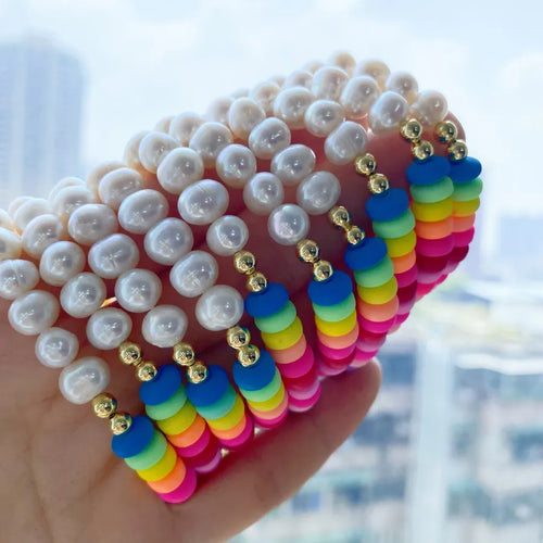 1 piece fashion geometric freshwater pearl soft clay handmade bracelets