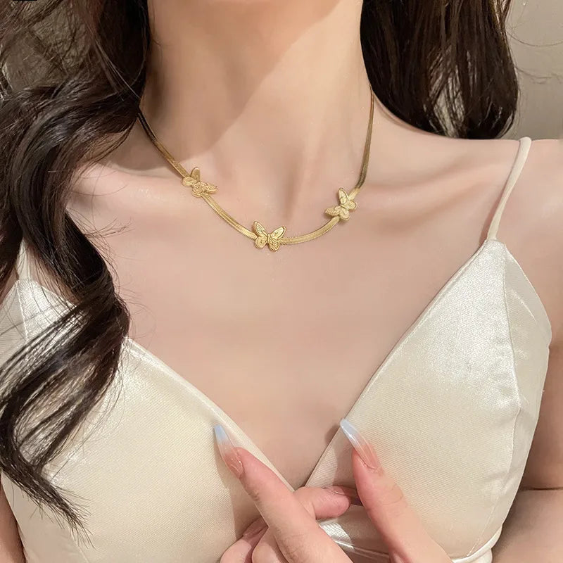 simple style butterfly titanium steel plating gold plated necklace