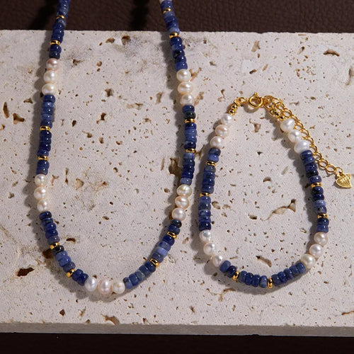 Maillard Style Blue Pearl Braid Necklace for Women in 925 Sterling Silver with Freshwater Pearl Inlay