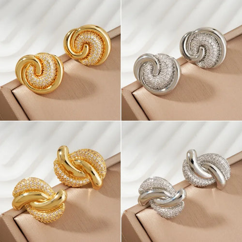 1 Pair Elegant Lady Classic Style Twist Plating Inlay Copper Zircon K Gold Plated Rhodium Plated Ear Studs