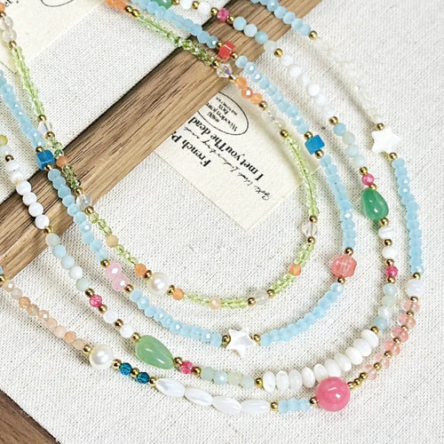 Handmade Titanium Steel Crystal Dopamine Necklace Natural Stone Geometric Pattern Shell Flower Star Women's Jewelry Accessory