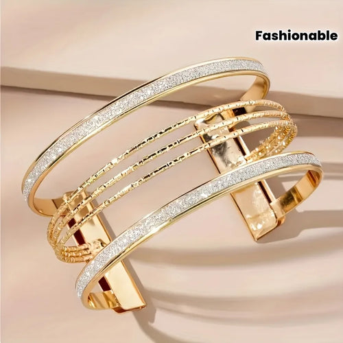 Glittery Rotatable Bangle for Women in Electroplated Golden Plated Ferroalloy with Artificial Crystal Inlay