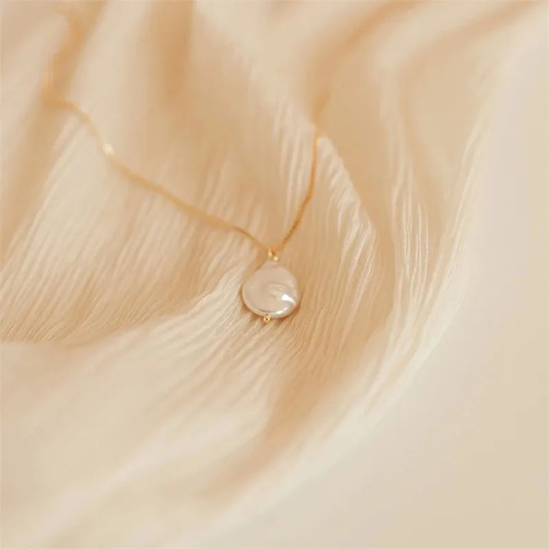 Stainless Steel Freshwater Pearl 14K Gold Plated Rose Gold Plated Simple Style Plating Solid Color Freshwater Pearl Pendant Necklace