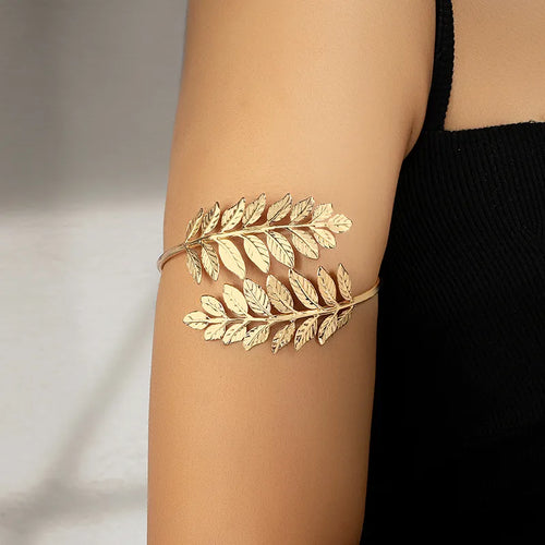 punk simple style leaves alloy plating women's arm bracelet
