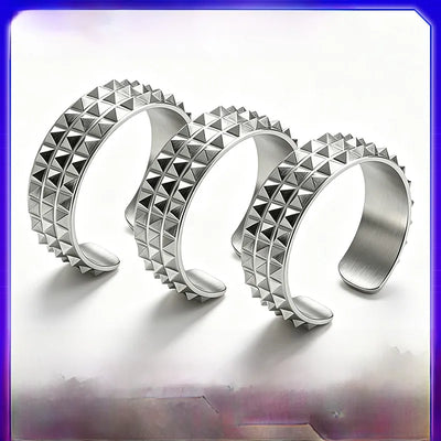 Men's Punk C Shape Cuff Bracelet in 304 Stainless Steel with Electroplated Gold Plating and Rivet Craft