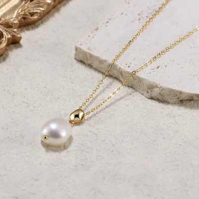 Freshwater Pearl Sterling Silver 18K Gold Plated Plating Geometric Freshwater Pearl Chain Pendant Necklace