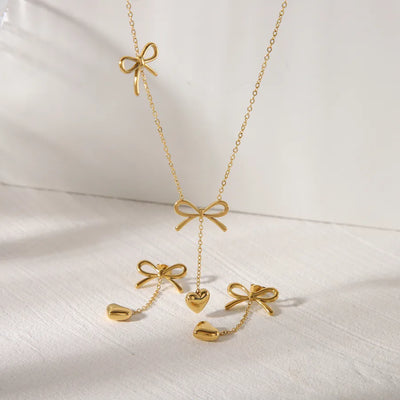 Wholesale Jewelry Sweet Simple Style Commute Bow Knot 304 Stainless Steel 18K Gold Plated Jewelry Set