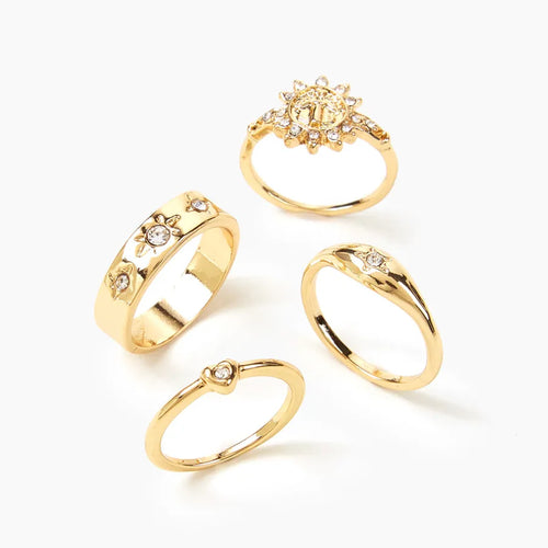 IG Style Simple Style Sun Heart Shape Butterfly 14K Gold Plated Rhinestones Alloy Wholesale Rings