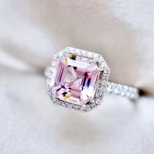 hand jewelry classic square pink diamond princess micro-encrusted women's copper ring