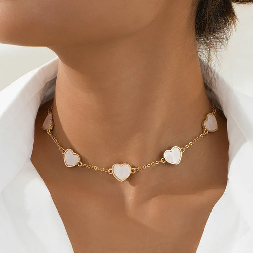 Simple Classic Daily Metal Chain Heart-shaped Women's Necklace Black and White Geometric