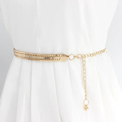 Metal Hook Adjustable Waist Belt Dress Decorative Beaded Chain Minimalist Design