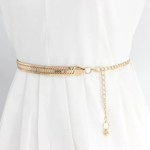 Metal Hook Adjustable Waist Belt Dress Decorative Beaded Chain Minimalist Design