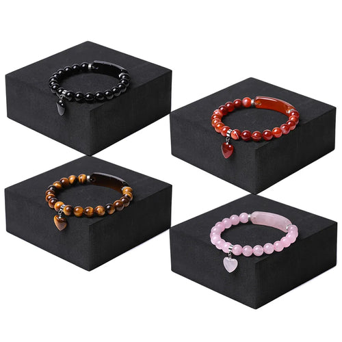 Natural Stone Tiger Eye Heart Shaped Pendant Bracelet Agate Crystal Long Bar Love Heart Hand Chain Unisex Geometric Pattern