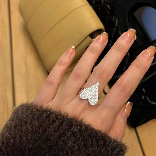 1 piece fashion heart shape metal inlay zircon women's open ring