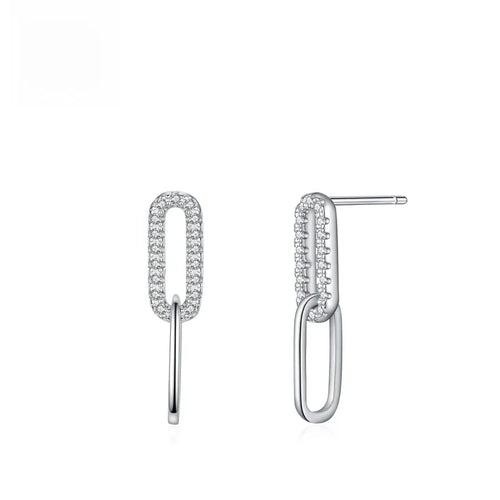 Geometric Stud Earrings For Women in Silver Featuring 925 Sterling Silver with Zirconia Inlay