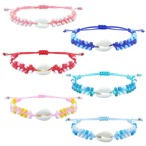 bohemian shell mixed materials knitting unisex drawstring bracelets