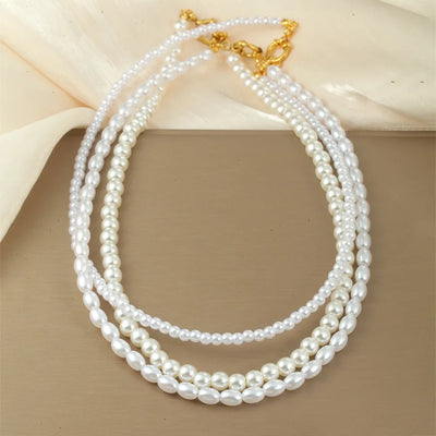 304 Stainless Steel Imitation Pearl Beaded Chain Round Necklace