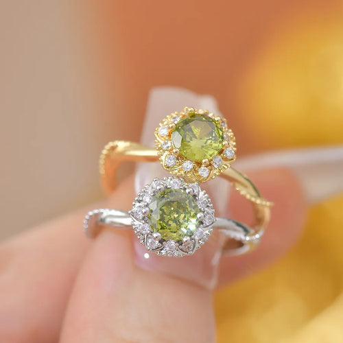 Elegant Simple Olive Green Zircon Ring A275 Handheld Flower Women's Open Ring Luxury Minimalist Design Geometric Pattern Metal