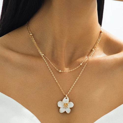 Flowers Enamel Necklace For Women in White Zinc Alloy