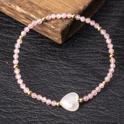 ZhouHang Natural Crystal Bracelet Sweet Heart Design Pink And White Quartz Bohemian Style Jewelry Accessory