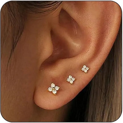 Gold Plated Brass Simple Earring Set Luxury Sensation Star And Diamond Butterfly Knot Patterns Women's Fashion Jewelry