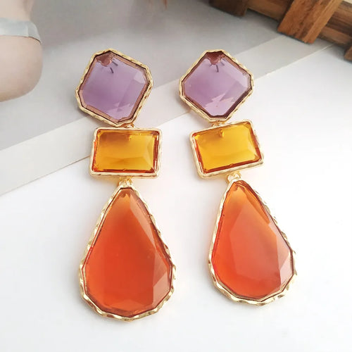 vacation square water droplets alloy inlay acrylic women's drop earrings