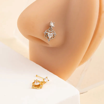 Exquisite Piercing Jewelry Nose Ring With Dazzling Diamonds And Crown Pendant Men's Fashionable Elegant Nasal Decorations