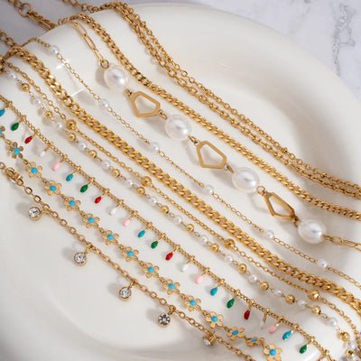 Wholesale Jewelry Elegant Lady Shiny Pearl 304 Stainless Steel Imitation Pearl Pearl 18K Gold Plated Inlay Anklet