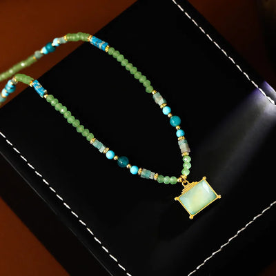 New Chinese Style Natural Agate Beaded Necklace Sweater Chain Versatile Autumn Winter Geometric Pattern Copper Jewelry For Women