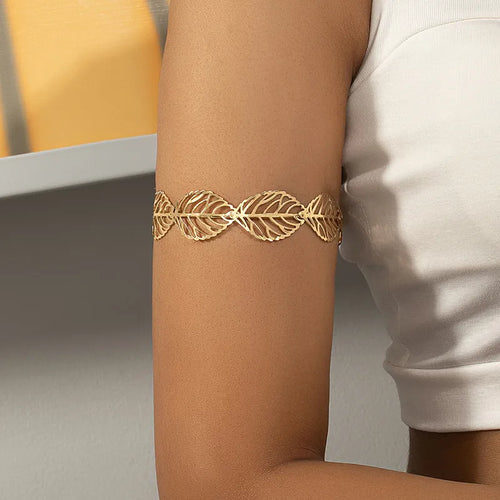 beach simple style leaves alloy plating gold plated women's arm bracelet