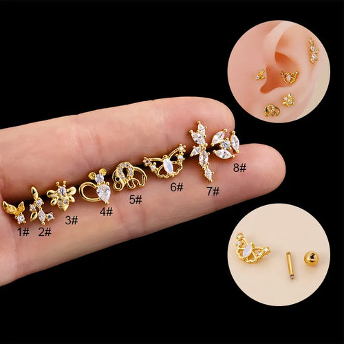 1 Piece Ear Cartilage Rings & Studs Fashion Butterfly 316L Stainless Steel  Copper Plating Inlay Zircon