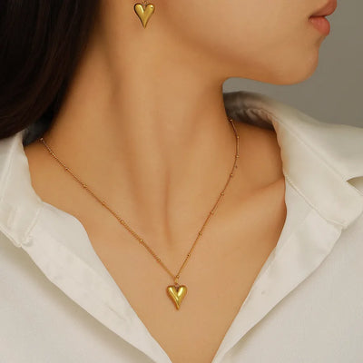 Wholesale Jewelry Elegant Lady Classic Style Heart Shape 304 Stainless Steel 18K Gold Plated Jewelry Set
