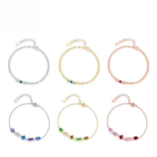 Round 925 Sterling Silver Bracelet for Women with Zircon Inlay in Silver