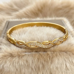 Geometric Bangle for Adults, Waterproof Non Tarnish 304 Stainless Steel with 18K Real Gold Electroplated and Zircon Inlay