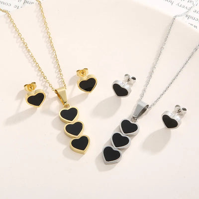 Wholesale Jewelry Cute Vacation Heart Shape Titanium Steel 18K Gold Plated Jewelry Set
