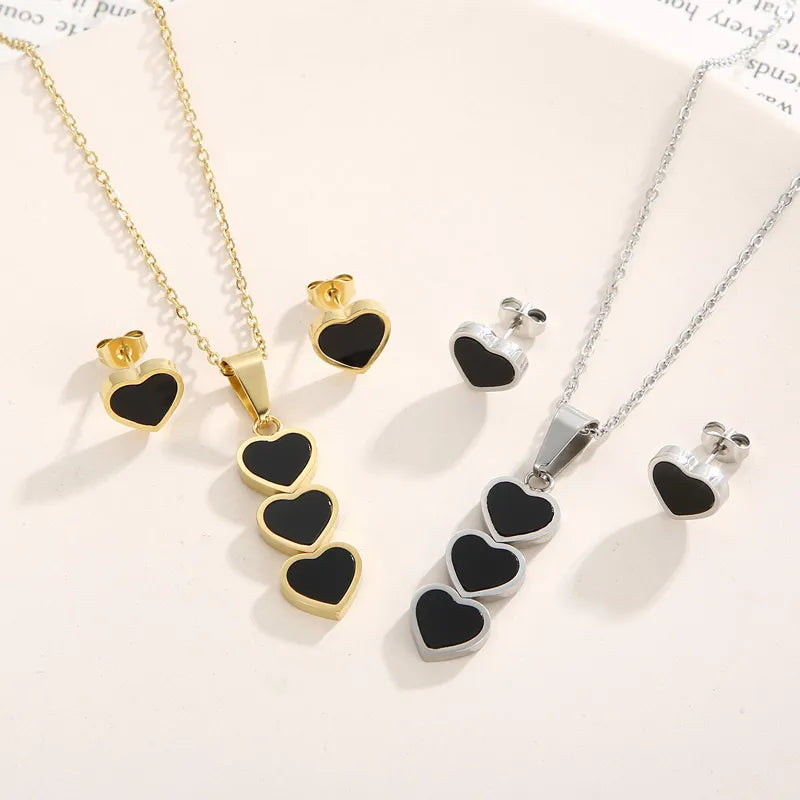 Wholesale Jewelry Cute Vacation Heart Shape Titanium Steel 18K Gold Plated Jewelry Set