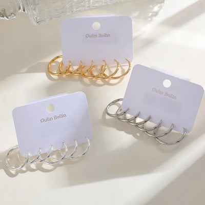 Fashionable Copper Plated 14K Gold Circle Earrings Elegant Sweet Style For Indoor Daily Selfie Festival Occasions Gold And Steel Color