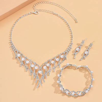 fashion geometric rhinestone plating earrings necklace 1 set