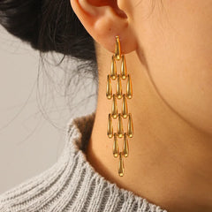 Handmade Water Droplets Stud Earrings for Women in 304 Stainless Steel with 18K Real Gold PVD Coated Plating and 0.03µm Thickness