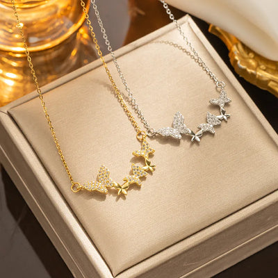 simple style butterfly stainless steel plating 18k gold plated necklace
