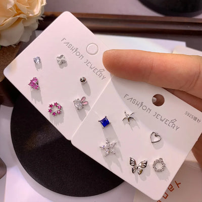 1 Set Casual Cute Shiny Heart Shape Flower Butterfly Enamel Inlay Copper Artificial Diamond 14K Gold Plated 16K Gold Plated Ear Studs