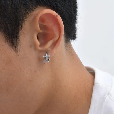 Cool Men's Stainless Steel Cross Ear Ring For Pierced Ears Single Piece Hip Hop Punk Style Fashion Streetwear Ear Jewelry