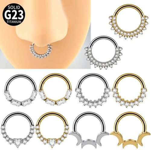 Round Electroplated Titanium Ear Cartilage Ring and Stud for Women, 18K Real Gold Plated with Zircon Inlay, 1 Piece