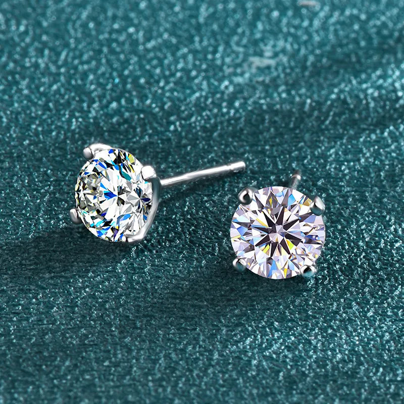 Casual Style Moissanite Stud Earrings For Women Featuring Quadrilateral Geometric Design in 925 Silver with 30+30 Points Moissanite