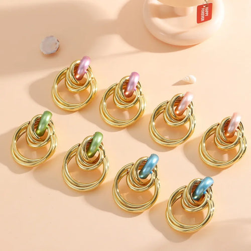 Retro Round Stud Earrings for Women in Iron with 925 Sterling Silver Ear Pins