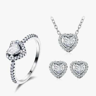 925 Sterling Silver Plating Inlay Heart Shape Zircon Rings Earrings Necklace