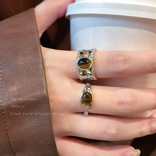 Adjustable Heavyweight Open Ring For Women Elongated Geometric Design Vintage Style Alloy Finger Ring Fashion Accessory