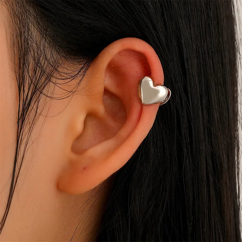 Heart Shape Ear Cuffs for Women in Simple Style, White Metal Jewelry Accessories for Daily Wear
